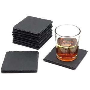 Lot de <span class=keywords><strong>6</strong></span> sous-verres en <span class=keywords><strong>ardoise</strong></span> pour boissons avec support en métal, tasses en pierre naturelle, tapis de Place pour décoration intérieure, carré noir - Product Image 1