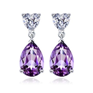 Collar de Plata de Ley S925 con Cadena de Caja y Colgante de Gema en Forma de Corazón y Lágrima con Topacio y Amatista Naturales para Mujer, Joyería Fina para Boda - Product Image 5