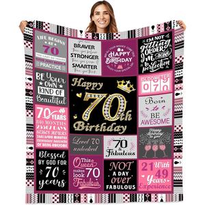 <b>Pink</b> Black Gold 60th Birthday Flannel Blanket <b>Throw</b> Blanket Nap Blanket Breathable Skin Friendly for Home Office Nap OEM ODM - Product Image 5