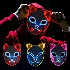 Halloween Rave Neon Maske Anime Demon Slayer Cosplay Masken Led El Wire Katzen gesicht Kostüm Requisiten Maske
