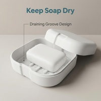 Porte-savon en fibre de bambou biodégradable, boîte à savon portable de voyage avec bande en silicone et grille de drainage pour les voyages en plein air, la salle de sport, la randonnée