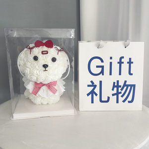 Chiot maltais saint valentin cadeau fait à la main poupée savon fleur plastique PE Rose ours ornement éternel fleur chien - Product Image 6