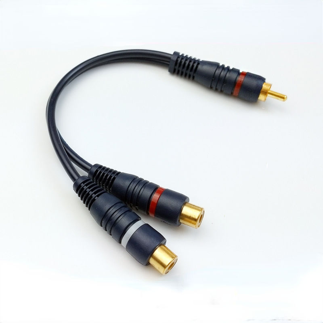 2 RCA to 1 RCA Female to Male to Female Splitter Cable Audio Splitter Distributor Converter Speaker Gold Cable