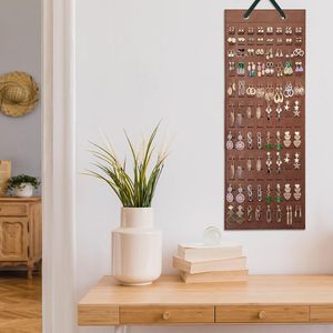 Organisateur de boucles d'oreilles suspendues avec 20 crochets, en feutre espresso, à fixer au mur, rangement de bijoux pour femmes, design moderne - Product Image 6
