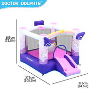 Château gonflable écologique certifié ASTM Doctor Dolphin Kids Cartoon avec toboggan, en tissu Oxford, capacité 2 personnes