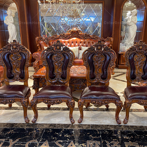 Antique <strong>Dining</strong> Room Furniture <strong>Sets</strong> <strong>of</strong> <strong>4</strong> With Round Table and Leather <strong>Dining</strong> <strong>Chairs</strong> European Carved Wooden <strong>Dining</strong> Table <strong>Set</strong> - Product Image 5