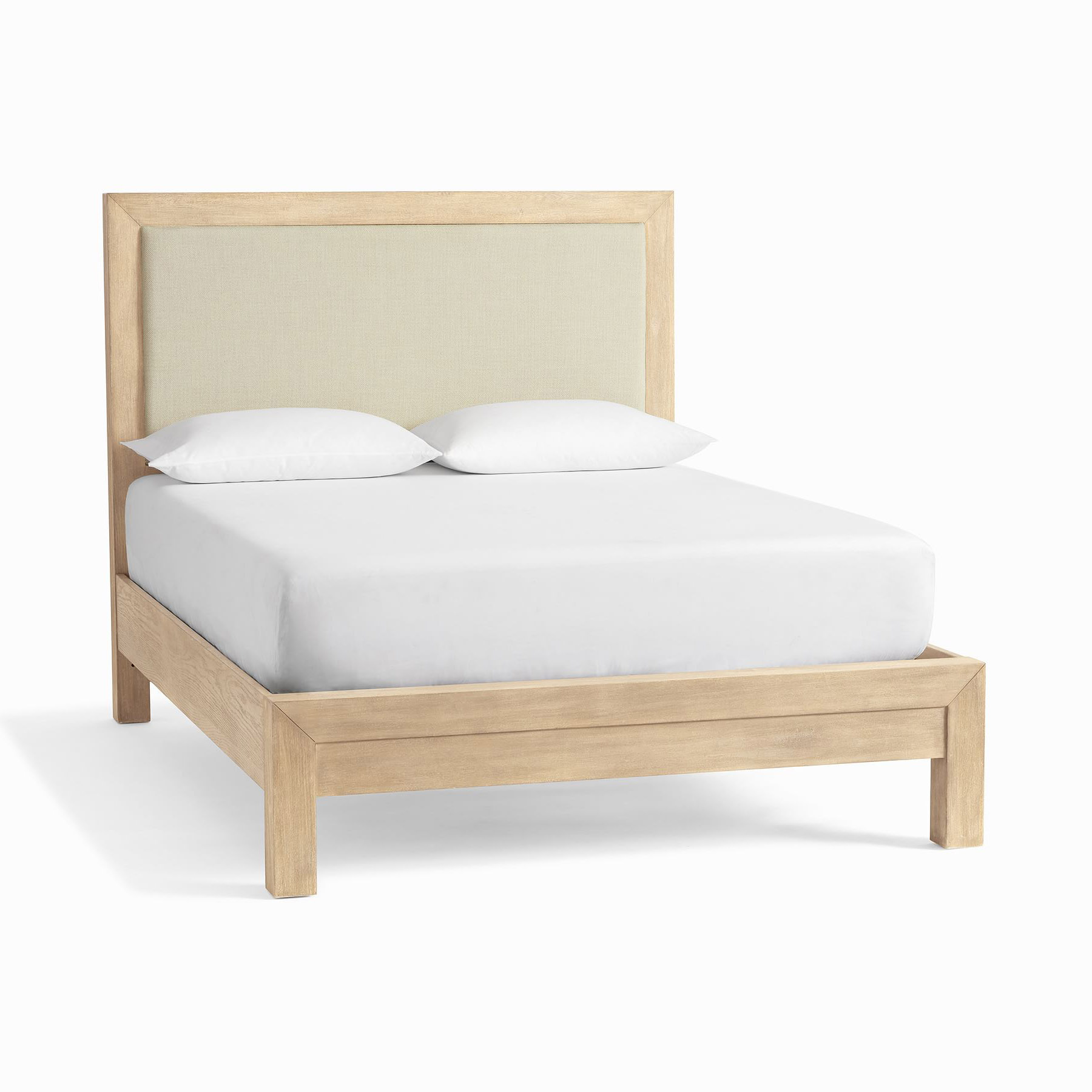 Modern Style Wooden Bedroom Furniture Queen King Size Solid Wood Double Fabric Panel Bed with Fabric Headboard