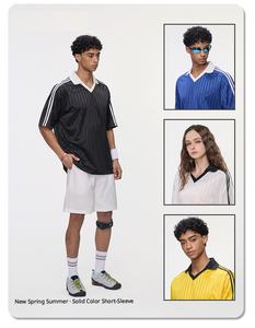 T-<span class=keywords><strong>shirt</strong></span> de football léger à col en V, design Y2K nostalgique à rayures appliquées, <span class=keywords><strong>tee</strong></span>-<span class=keywords><strong>shirt</strong></span> de sport décontracté pour hommes et femmes - Product Image 5