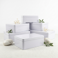 Boîte en métal rectangulaire blanche à couvercle articulé pour bonbons, chocolats, biscuits, gâteaux, boîte de rangement alimentaire pour les fêtes, boîte cadeau avec logo personnalisé