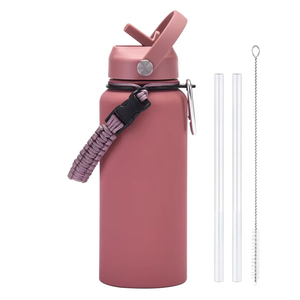 Bouteille d'eau en acier inoxydable de grande capacité avec corde tressée et paille isolée pour hommes et femmes Sports de plein air Tasse à boire - Product Image 3