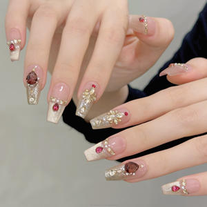 Faux ongles à presser, couleur chair, style français, effet œil de chat <span class=keywords><strong>rubis</strong></span>, longs et ovales - Product Image 2