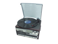 Tourne-disque vinyle audio classique vintage nouveau design 7 en 1 avec enregistrement et lecture de cassettes et lecteur de CD U