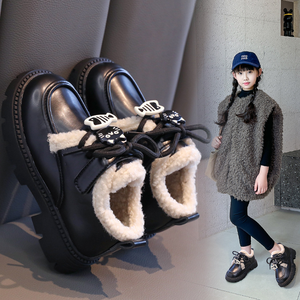 Zapatos para niños, zapatos informales de algodón para niñas, zapatos Lefu de estilo británico con forro polar de cuero de princesa para invierno, zapatos cálidos para niñas pequeñas - Product Image 3