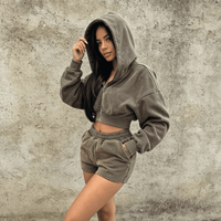Ensemble deux pièces personnalisé avec logo pour femmes, veste courte et short, vêtements streetwear pour femmes