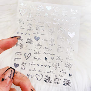 Venta al por mayor 3D láser corazón carta San Valentín <span class=keywords><strong>uñas</strong></span> pegatina decoración de <span class=keywords><strong>uñas</strong></span> negro blanco oro plata San Valentín <span class=keywords><strong>uñas</strong></span> pegatinas - Product Image 4