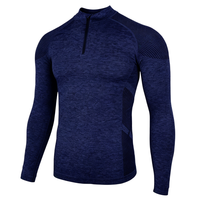 T-shirt de sport pour homme personnalisé, sans coutures, coupe ajustée, compression, course à pied, gym, fitness, col zippé, manches longues, TKAN8058