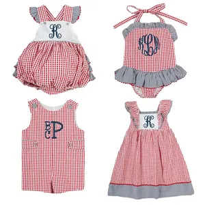 kids clothing sets seersucker plaid summer mouse baby girls romper sets dresses for kids girl bubble