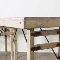 Banc de table vintage en teck récupéré avec structure en fer, patchwork métallique moderne, bois naturel blanchi, mobilier de maison nordique