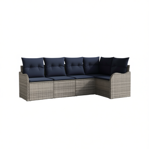 Conjunto de Sofá de Jardín de Ratán Sintético Gris, 5 Plazas, Resistente a la Intemperie, Muebles de Exterior de Diseño Contemporáneo - Product Image 1