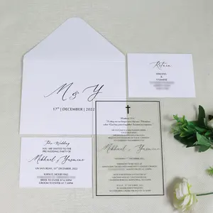 简单优雅的黑色箔透明亚克力请柬Rsvp卡片，带DIY白纸信封，用于婚礼
