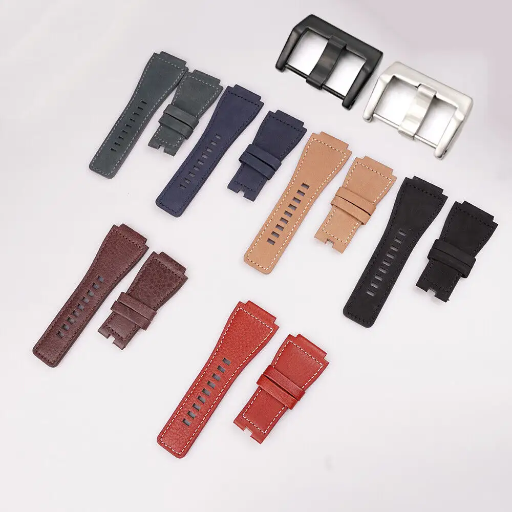 34mm*24mm Black Blue Grey Khaki Brown Wrist Watch Band Leather Strap With Buckle For Bell & Ross BR01 BR03