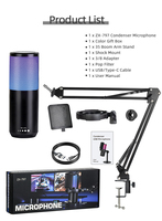 Microphone de jeu USB Type C Plug and Play avec éclairage RGB, micro à condensateur cardioïde pour diffusion en direct et enregistrement sur téléphone portable