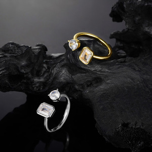 Anillo Abierto Ajustable para Mujer, Diseño Minimalista, Plata de Ley S925, Doble Piedra de Moissanita Cuadrada y Redonda, Artículo Popular Coreano 2026 - Product Image 3