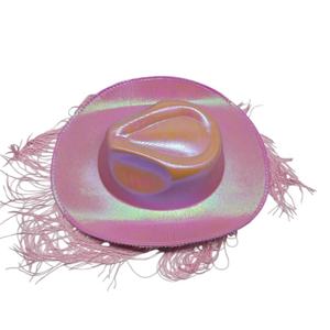 Sombrero Vaquero Ajustable Rosa Holográfico Neón con Flecos para Viajes, Festivales de Música Rave, Discotecas, Fiestas Western y Actuaciones en Escenario - Product Image 3