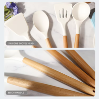 Ensemble de 33 ustensiles de cuisine en silicone avec support, kit d'accessoires de cuisson antiadhésifs avec manche en bois pour la cuisine à domicile, vente en gros OEM