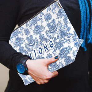 Bolsa vacía para fichas de Mahjong con cremallera, de 13x7.8 pulgadas, con estampado azul, estilo americano, para fichas de Mahjong americanas de tamaño estándar de 1.2 pulgadas - Product Image 3