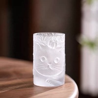 Tasse à thé en verre givré Aikeyi Factory, design chat, blanc/rose/bleu/violet/vert, 120 ml, mignon, compatible lave-vaisselle, idéal pour les fêtes