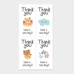 Pegatinas de Agradecimiento Cuadradas Personalizadas, Pegatinas Adhesivas con Dibujos Animados de Osos y Flores para Envolver Regalos, Pegatinas Adhesivas de Agradecimiento en Inglés - Product Image 6