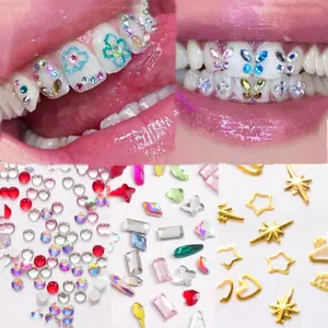 新款上市多形牙齿宝石套装专业牙齿宝石套装花朵蝴蝶心星星牙齿宝石水晶无胶
