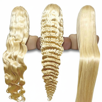 Perruque Mavis Premium en cheveux humains Remy vietnamiens blonds longs, avec frange sans colle, double épaisseur, emballage personnalisable