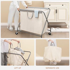 Trieur à linge à usage intensif 160L 3 sections Panier à linge roulant amovible Sac facile à ranger X Cadre Organisateur <span class=keywords><strong>Meubles</strong></span> <span class=keywords><strong>de</strong></span> <span class=keywords><strong>salle</strong></span> <span class=keywords><strong>de</strong></span> <span class=keywords><strong>bain</strong></span> - Product Image 3