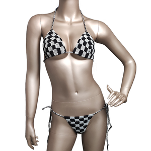New Summer <strong>Plus</strong> <strong>Size</strong> Multi-Color Beach <strong>Bikini</strong> <strong>Set</strong> Hand Crochet Checkerboard Striped Pattern 2 Piece <strong>Set</strong> - Product Image 4