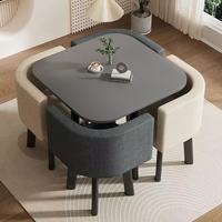 Ensemble de table à manger moderne de luxe carré en gros avec 1 table et 4 chaises, plateau en bois, pieds en métal, mobilier écologique pour la maison