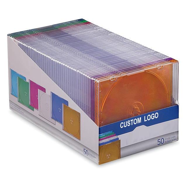 Custom logo Printing ultra clear 0.2 Inches Assorted Colors CD DVD Blu-Ray Disc Slim Storage Disc Holder Cases with Box Packing
