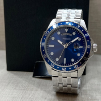 Montre de plongée classique pour homme, mouvement à quartz, bracelet de 22 mm, boîtier argenté, lunette rotative en acier inoxydable, aiguilles luminescentes, montre décontractée
