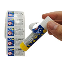 Étiquettes PE double couche pour emballage de colle, couche de marque principale avec avertissement de sécurité à décoller et code-barres