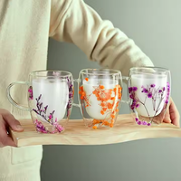 Tasses à thé en verre anti-brûlure à double paroi en borosilicate haute tasse de fleurs séchées 250ml 350ml