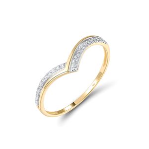 Bague empilable personnalisée en or jaune 10K bicolore, motif chevron en V micro-pavé de diamants, délicate, avec flèche incurvée, pour mariage ou promesse - Product Image 2
