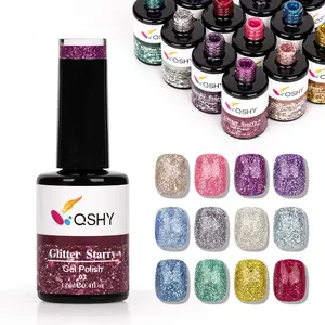 QSHY 12 colori Flash Gel smalto OEM/ODM Private Label forniture riflettenti glitter Nail art gel Glitter Gel stellato