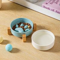 Bol à alimentation lente pour chat NicePets Cream Cat Paw |   Double bol pour nourriture et eau avec support en bois |   Gamelle en céramique anti-renversement et anti-étouffement pour animaux de compagnie