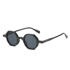 STORY W168 Retro Rivet Blue Small Round Sunglasses Women Men 2022 Brand Design Vintage Fashion Yellow Lens Polygon Sun Glasses