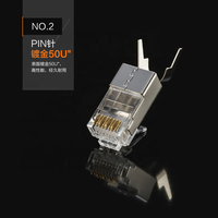 Conector Modular RJ45 Linkwylan con Orificios para Pines de 1.3 mm y Barra de Protección para Cables de Red Cat6 6A Cat7 de 24-23