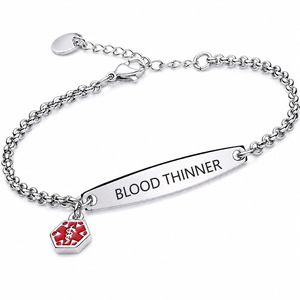 Bestseller - Plaques d'alerte médicale minimalistes en acier inoxydable plaqué <span class=keywords><strong>or</strong></span> véritable, personnalisables <span class=keywords><strong>et</strong></span> gravées, pour homme <span class=keywords><strong>et</strong></span> femme, pour les personnes utilisant des anticoagulants. - Product Image 5