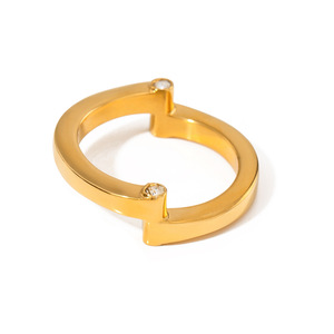 Bague en or en forme de U avec sertissage à griffes de diamants, design géométrique, bijoux de mode unisexe, cadeau - Product Image 5