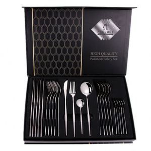 Produit tendance en ligne : Ensemble de couverts en acier inoxydable 24 pièces, couleur or, dans un coffret cadeau doré attrayant - Product Image 1
