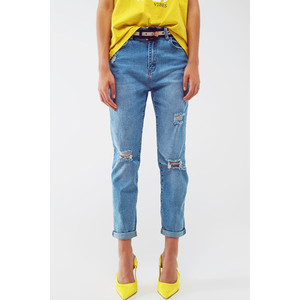 Jeans Regular Effetto Usurato in Lavaggio Azzurro Chiaro - Product Image 6